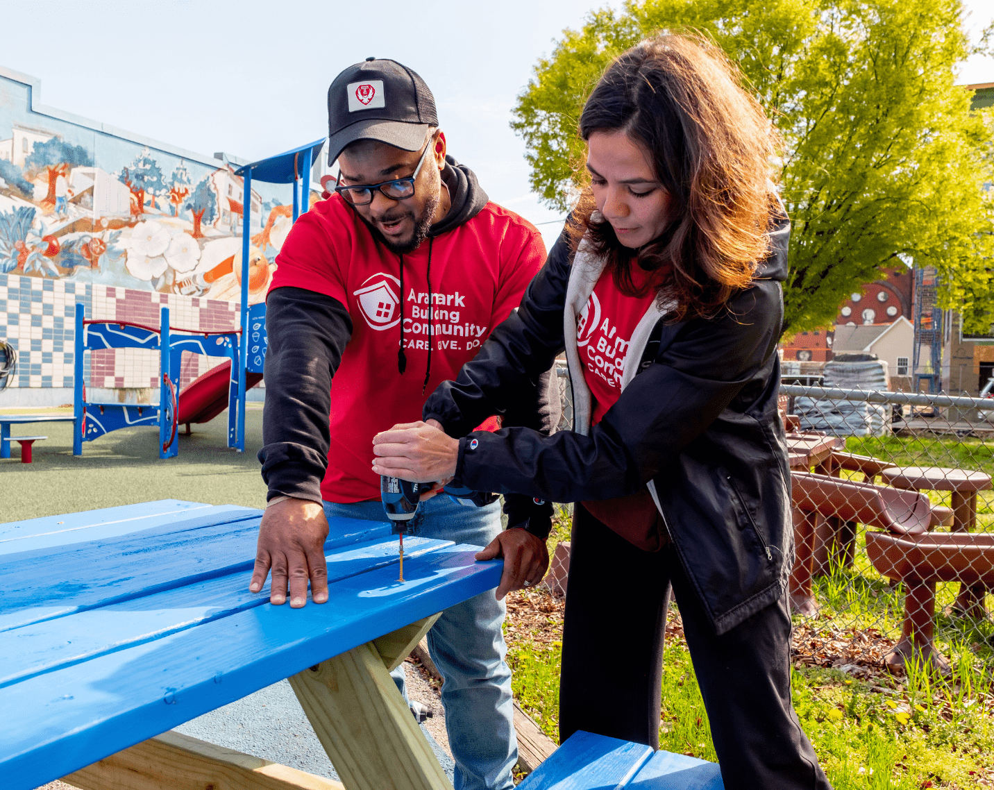 Aramark volunteers at a community revitalization project.